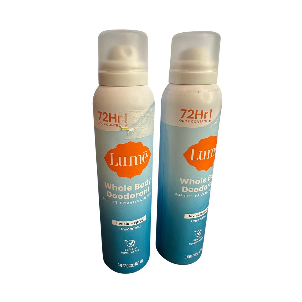 2x Lume Whole Body Deodorant Invisible Spray Unscented 3.6oz 2 Pack 72Hr Control